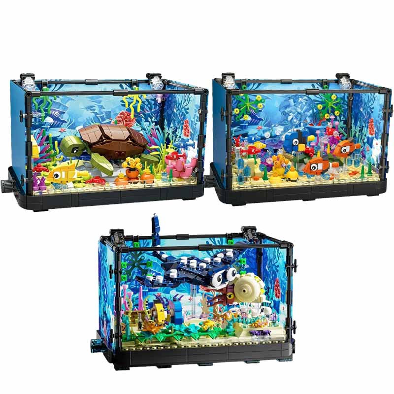 ชุดบล็อกตัวต่อตู้ปลาพร้อมไฟ，ตู - Ocean Aquarium บทวิจารณ์และราคา